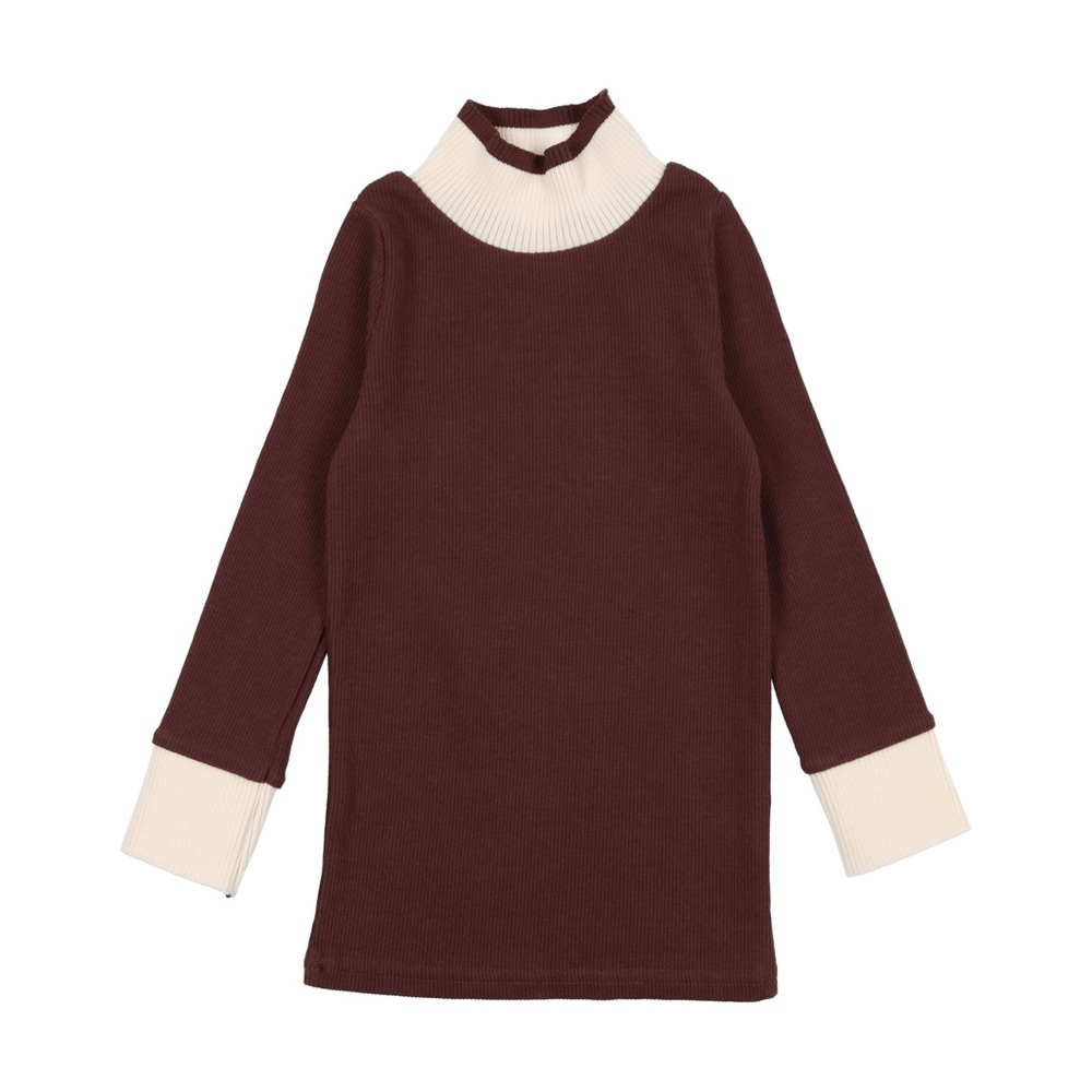 Lil Legs Ribbed Colorblock Mock Neck Brick/Cream size 12
